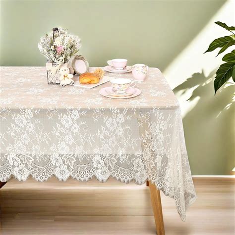 Amazon.com: QueenDream Ivory Lace Tablecloth Rectangular 60x120 Inch 2 Pieces Wedding Table ...