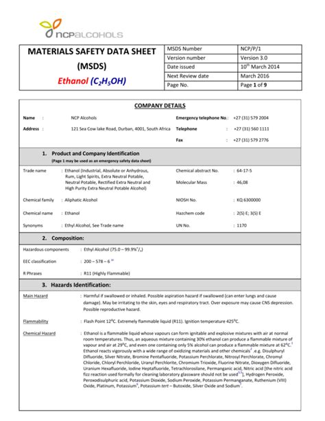 Ethanol MSDS: Safety Data & Handling (C2H5OH)