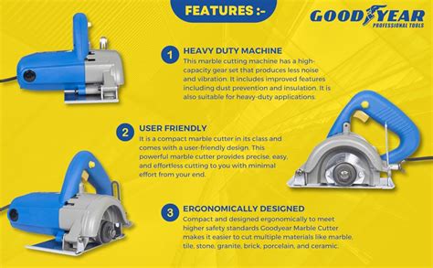 Goodyear Corded Electric Tile Cutter/Marble Cutter, 110mm, 1300w, 13000 ...