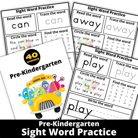 Free Sight Word Worksheets Pre K