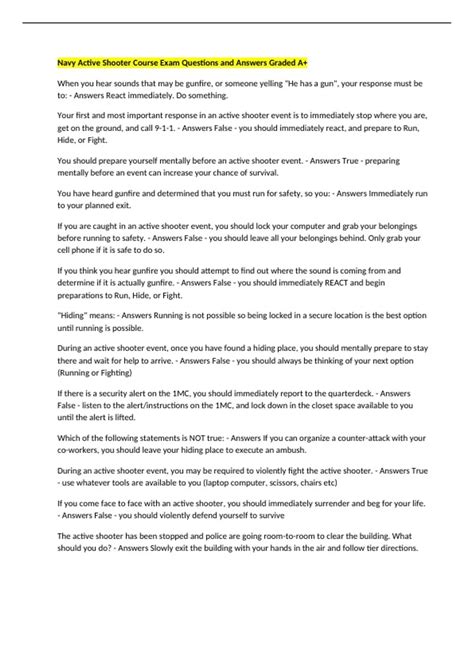 Navy Active Shooter Course Exam Questions and Answers Graded A+ - Navy ...