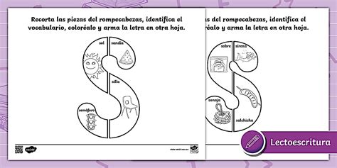 Hoja de actividad: Rompecabezas de la letra S (teacher made)