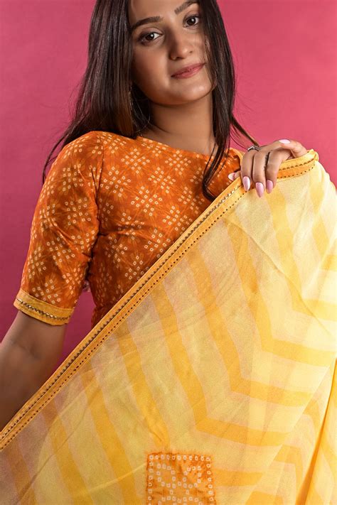 Buy Canary Yellow Leheriya Saree 43684 Online | Karagiri