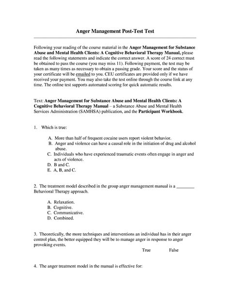 CEU University Anger Management Post-Test Test Form - Fill Online ...
