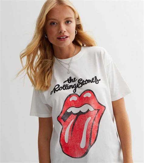 White Cotton The Rolling Stones Logo Oversized T-Shirt | New Look