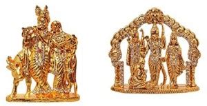 Kanhagift Set of 2 Lord Radha Krishna & Cow God Statue & Ram Darbar ...
