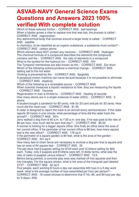 ASVAB-NAVY General Science Exams Questions and Answers 2023 100% ...