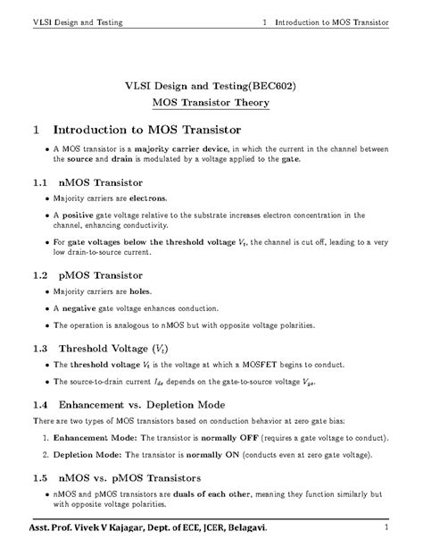BEC602 VLSI Design & Testing: MOS Transistor Theory Overview - Studocu
