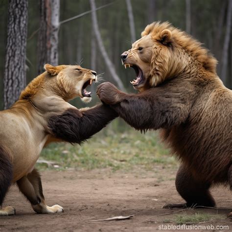 Lion vs Bear Intense Fight | Stable Diffusion Online