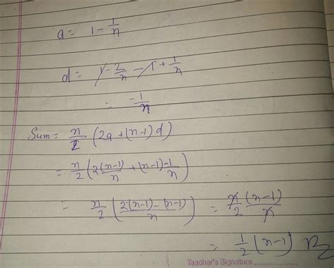 [Solved] Find sum of the following AP : (1-1/n) +(1-2/n)+(1-3/n ...