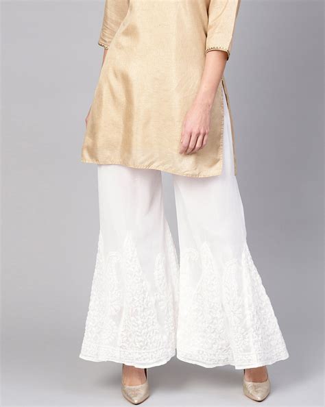 Chikankari Flared Free Size Chiffon Sharara With Lining Attached Insid ...