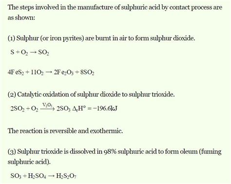 Write the principle of manufacture of sulphuric acid by contact acid by ...