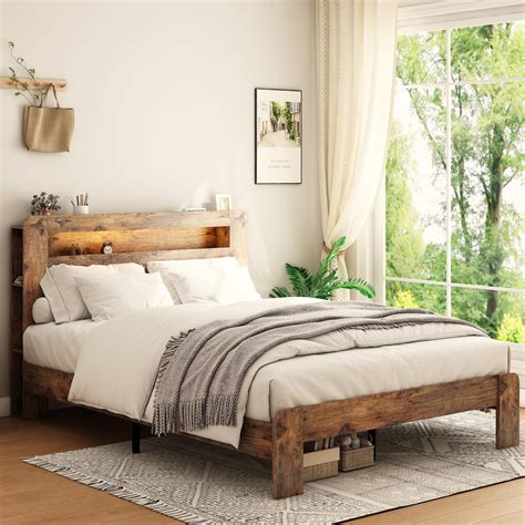 Amazon.com: SAMTRA Wooden Bed Frame King Size with Headboard & Storage ...