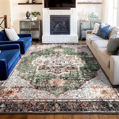 YesRug Area Rug 6x9 for Living Room Green Boho Rug Non-Slip Washable ...