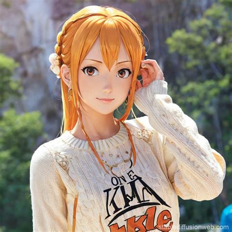 Nami from One Piece in a Virgin Killer Sweater | Stable Diffusion Online