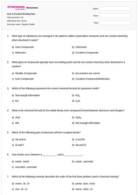 50+ Naming Ionic and Covalent Bonds worksheets for Class 7 on Wayground ...
