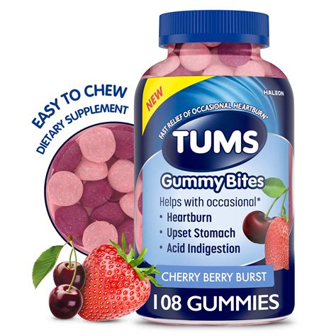 Tums Gummy Bites Dietary Supplement for Occasional Heartburn Relief ...