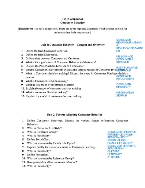 Consumer Behavior (PYQ Comp.) - Key Concepts & Influencing Factors ...