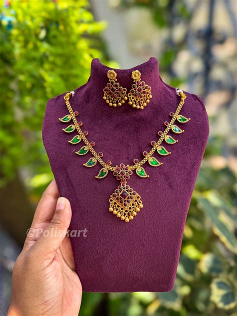 Trending palakka necklace with earing set – Poli's Kart