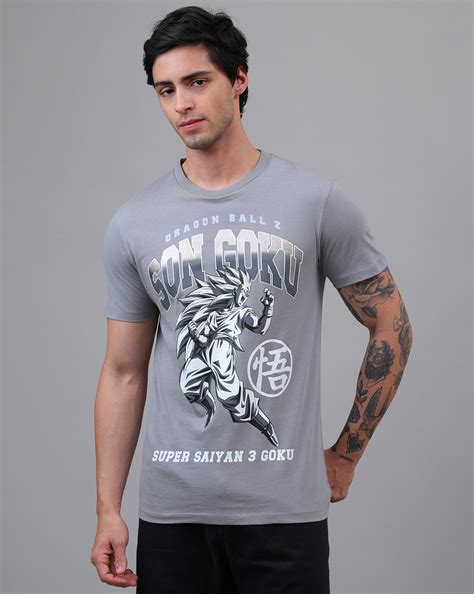 Dragon Ball Z: Son Goku Anime Printed Pure Cotton Grey Regular Fit Tsh ...