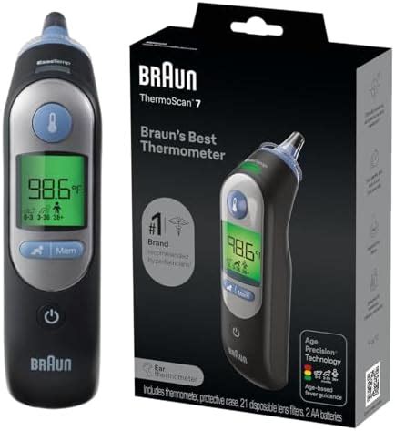 Braun Glass Thermoscan 7 Ear Thermometer, Black, 0.65 Pound, Pack Of 1 ...