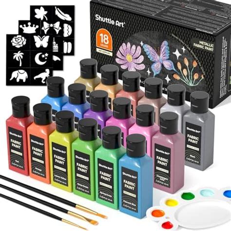 Metallic Fabric Paint, Shuttle Art 18 Metallic Colors Permanent Soft ...
