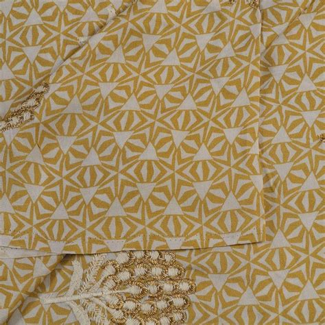 Yellow Color Muslin Print With Embroidery