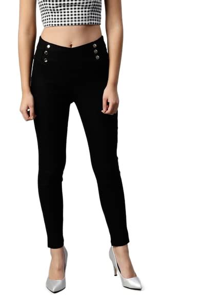 Buy TULSATTVA Women Black Slim Fit Solid Treggings at Amazon.in