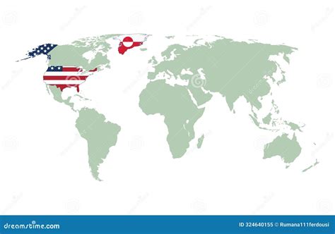 America and Greenland on World Map Stock Illustration - Illustration of ...