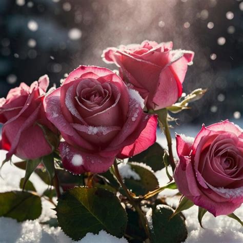 Pink roses in snow | Premium AI-generated image