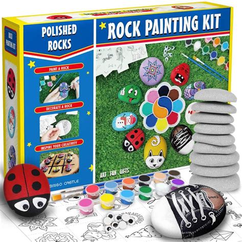 Bingo Castle Rock Painting Kit - Big Polished White-Grey Rocks for ...