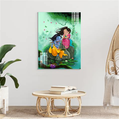 Modern Cute Radha Krishna Glass Wall Painting – Flair Glass