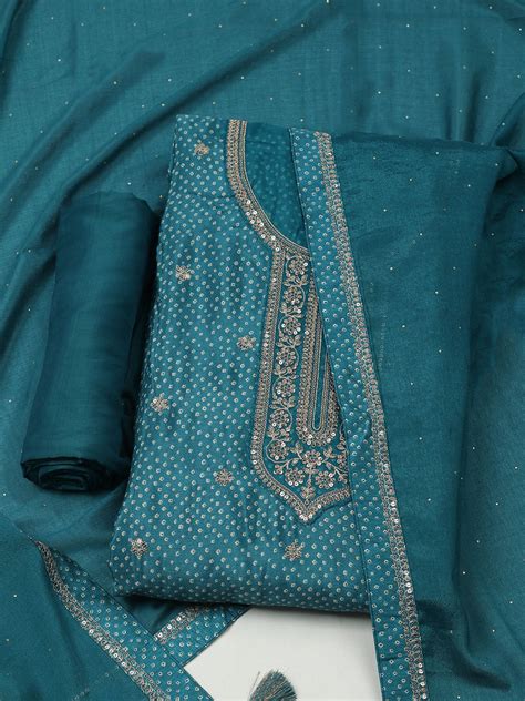 Embroidered Art Silk Unstitched Suit With Dupatta – mbz.in