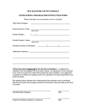 Fillable Online AFTER SCHOOL PROGRAM DISCONTINUATION FORM Fax Email ...