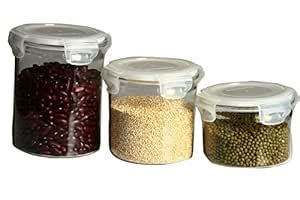 VERTIS Set of 3 Storage Jars Borosilicate Glass Canisters with Quad ...