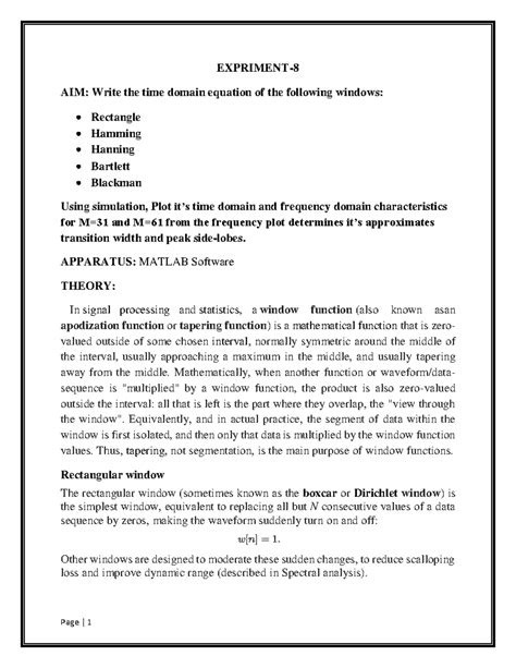 Expriment 8 - EXPRIMENT- 8 AIM: Write the time domain equation of the ...