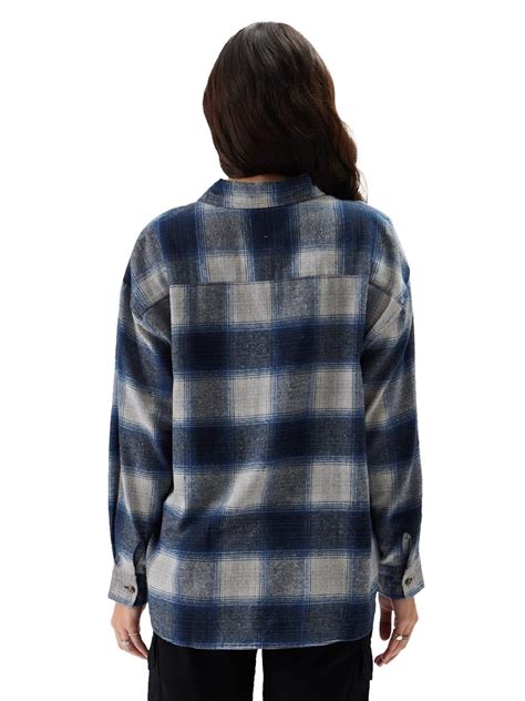 Buy The Souled Store Plaid: Blue White Women and Girls Oversized fit ...