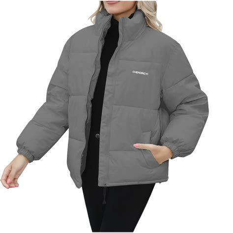 FNFYFH Womens Puffer Jacket Solid Color Winter Coats Lightweight ...