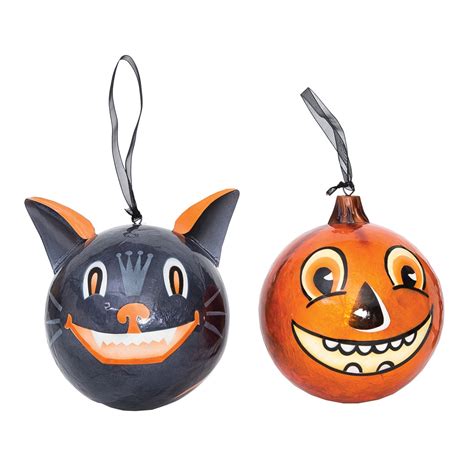 Vintage Halloween Cat & Pumpkin Ornaments | Retro Halloween Style ...