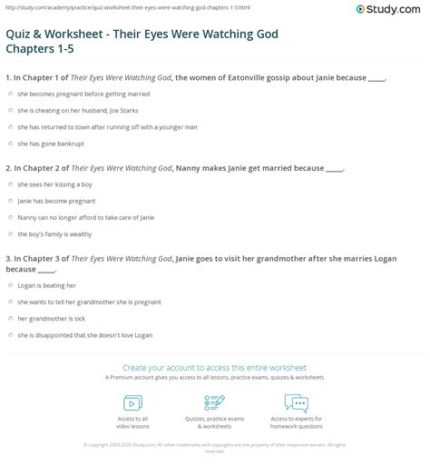 Quiz & Worksheet - Their Eyes Were Watching God Chapters 1-5 | Study.com