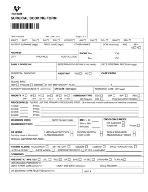 Fillable Online SURGICAL BOOKING FORM Dr - Fraser Health Authority Fax ...