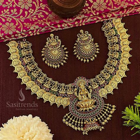 Latest Bridal Wear Temple Gold Tone Lakshmi Coin Choker Necklace ...