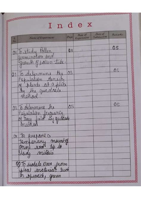 Biology- Practical - I nde X Date of Date of Remarks S. Name of ...