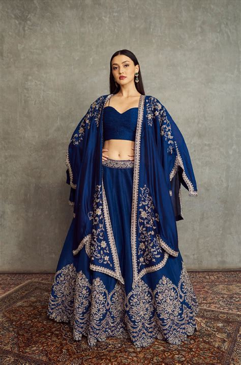 Navy Blue Embroidered Lehenga Set | Deval The Multi Designer Store