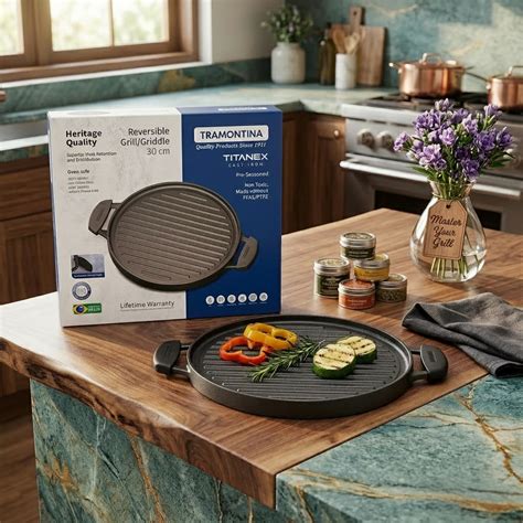 AM7405 Tramontina TITANEX Pre-Seasoned 2in1 Cast Iron Reversible Grill ...