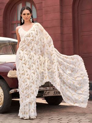 Buy Tikhi Imli Off White Colored Jimy Cho Embroidered Saree with ...
