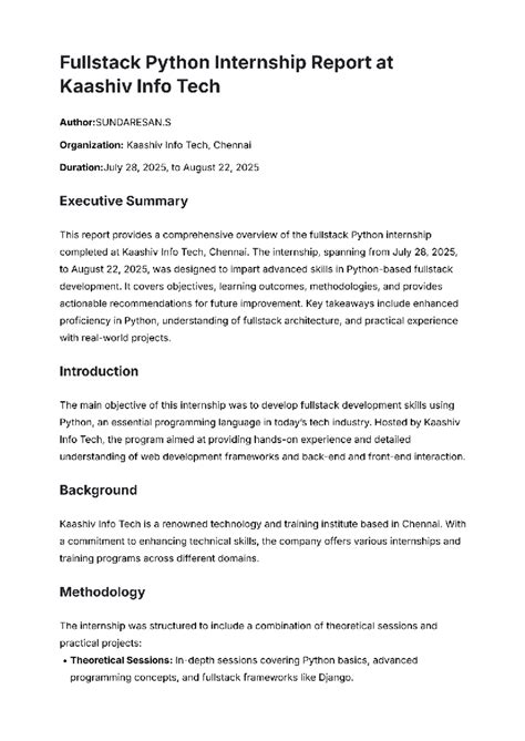 Fullstack Python Internship Report (July-Aug 2025) at Kaashiv Info Tech ...