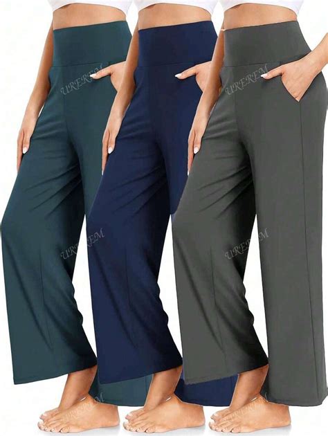 High Waist Wide Leg Sports Yoga Pants, Knit Fabric | SHEIN USA