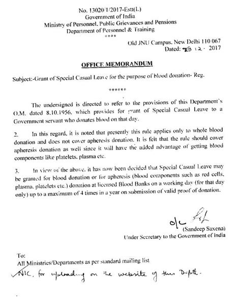 Grant of Special CL for the purpose of blood donation