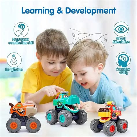 Hola Monster Truck Toy Cars Set – 3 Pack Pull Back & Push n Go Vehicles ...